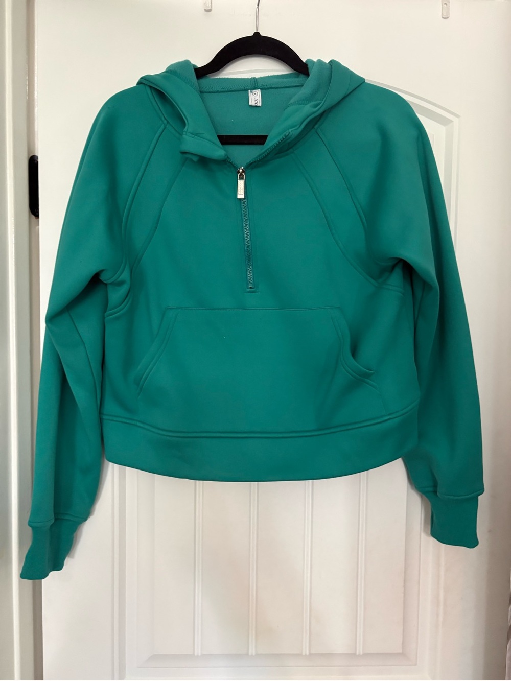 EUC Teal Half-Zip Hooded Pullover Sweatshirt thumbholes pocket size M